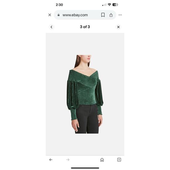 NWT BB Dakota‎ Steve Madden Velour Long Sleeve Ruched Top in Green - Size L - Picture 2 of 6